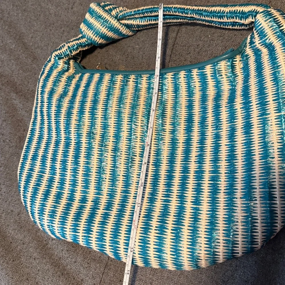 Melie Bianco Teal and White Woven Hobo Bag